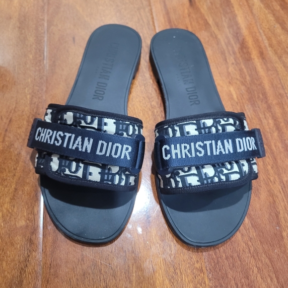 Dior Deep Blue Oblique Nylon Slides - Picture 1 of 11